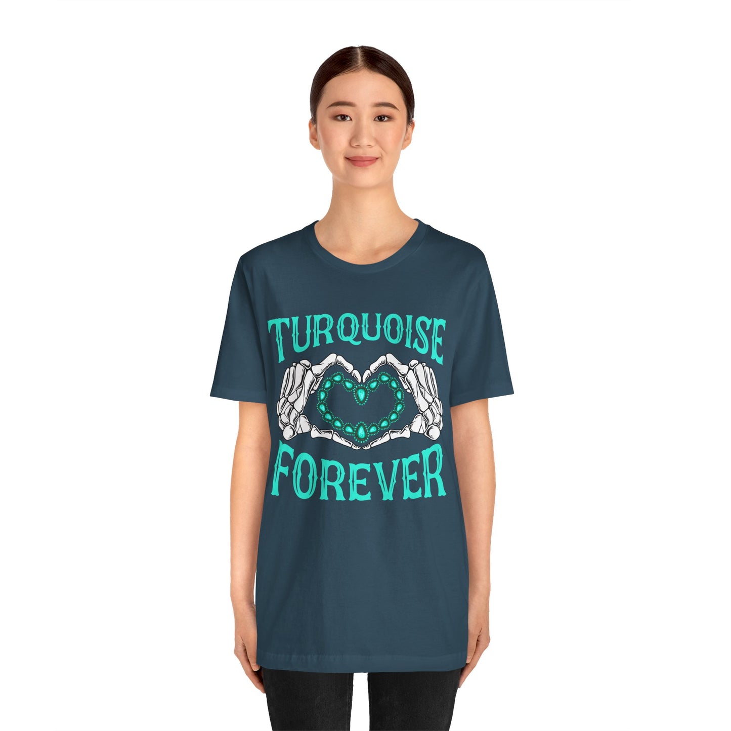 Western Turquoise Forever Shirt – Gemstone Skeleton Hand Heart Rodeo Tee