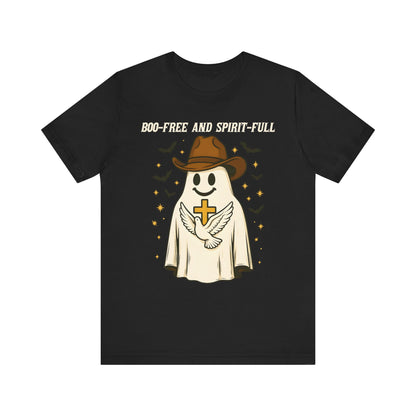 Boo Free and Spirit Full Shirt – Christian Ghost Cowboy Halloween Faith Tee