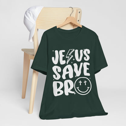 Jesus Saves Bro Shirt – Funny Retro Christian Cross Christmas Faith Tee