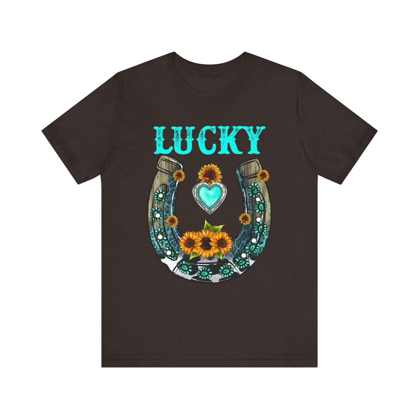 Horse Shoe Lucky Shirt – Western Turquoise Gemstone Texas Sunflowers Tee