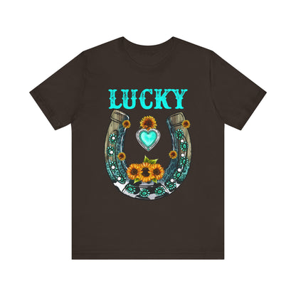Horse Shoe Lucky Shirt – Western Turquoise Gemstone Texas Sunflowers Tee