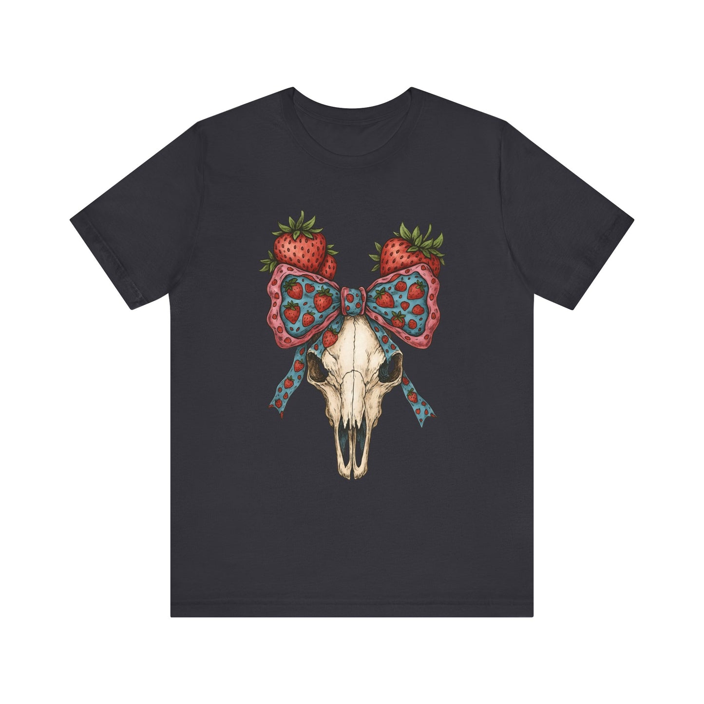 Retro Strawberry Cow Skull Shirt – Western Coquette Summer Vibes Tee