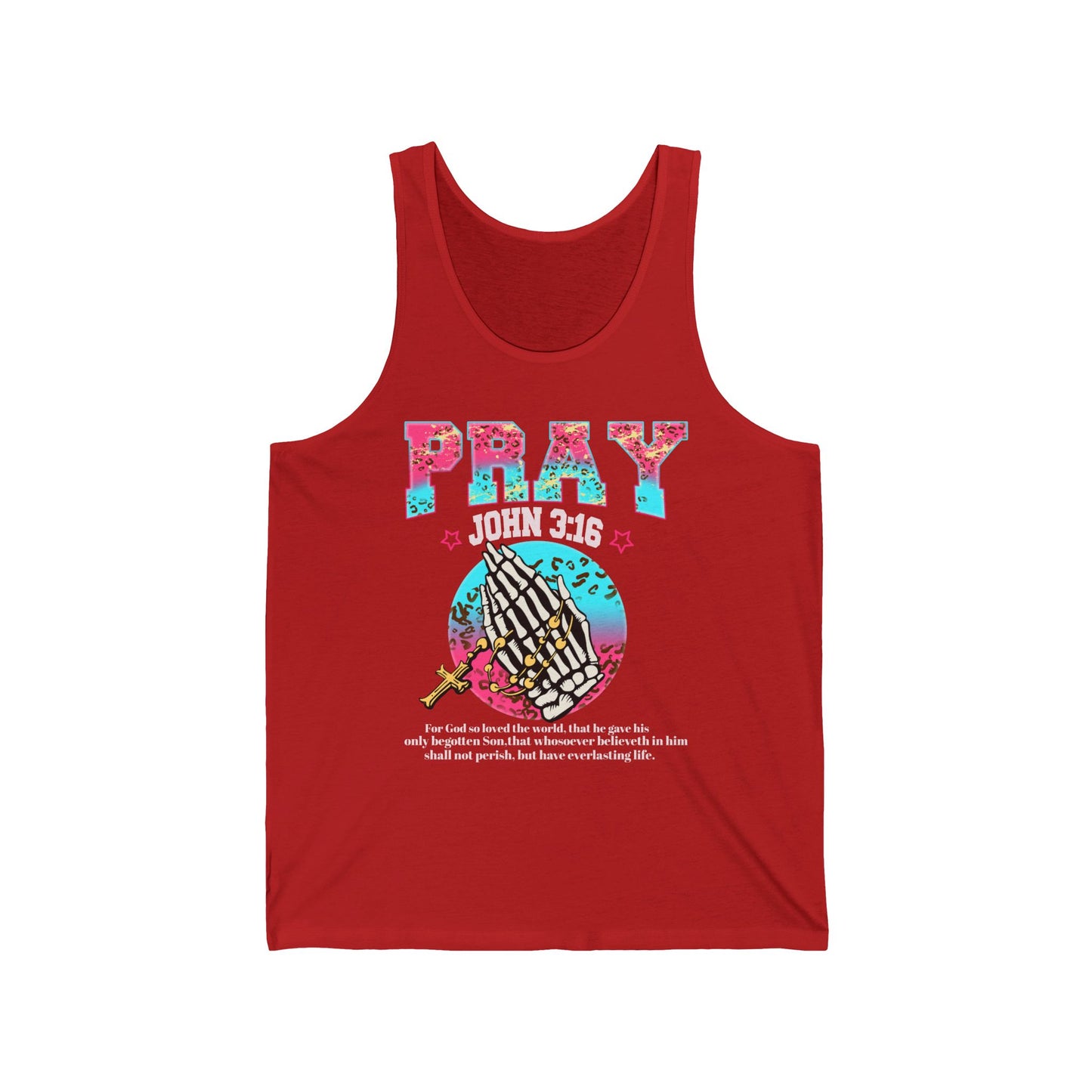 PRAY John Tank – Christian Prayer Hands Pink Leopard Print Faith Unisex Jersey