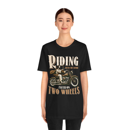 Riding With the Savior Shirt – Christian Biker Motorcycle Faith Graphic Tee