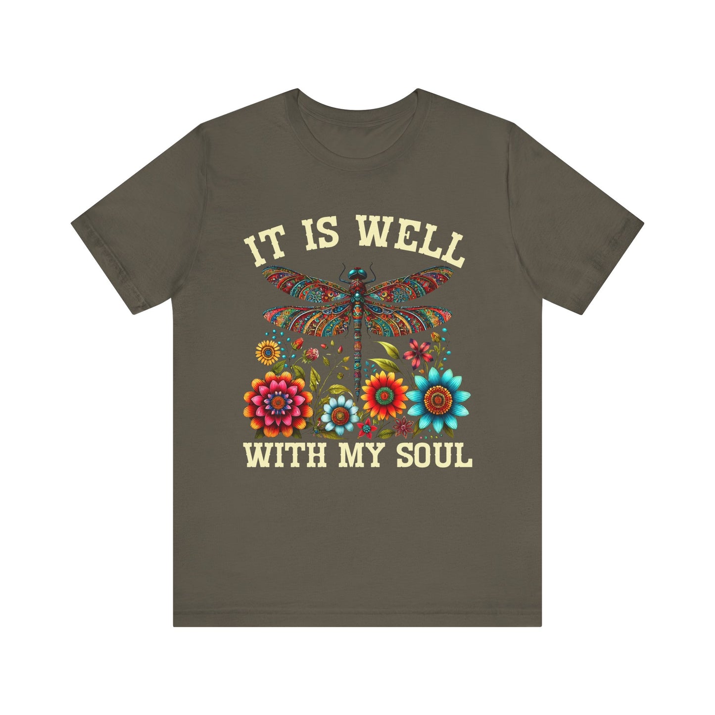 It Is Well With My Soul Shirt – Boho Dragonfly Floral Christian Hymn Faith Tee