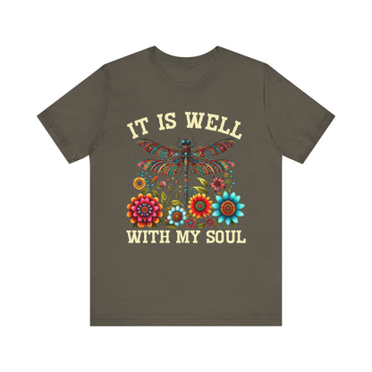 It Is Well With My Soul Shirt – Boho Dragonfly Floral Christian Hymn Faith Tee
