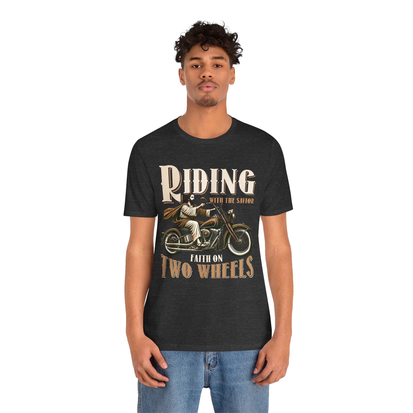 Riding With the Savior Shirt – Christian Biker Motorcycle Faith Graphic Tee