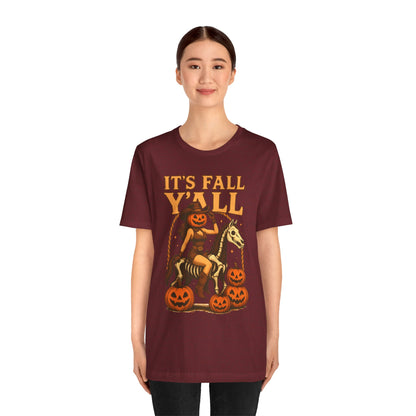 It’s Fall Y’all Shirt – Pumpkin Head Cowgirl Skeleton Horse Western Tee
