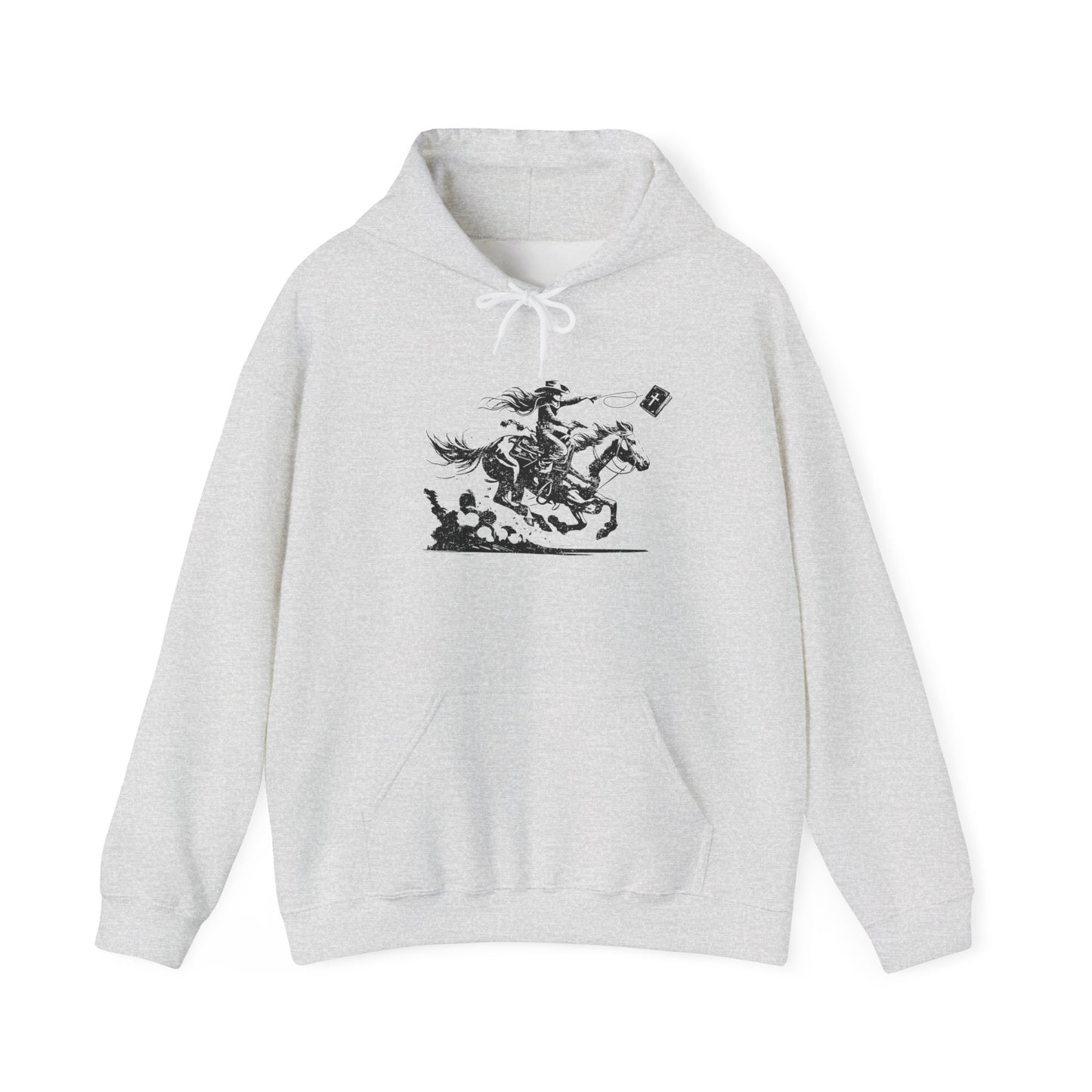 Cowgirl Riding Horse Hoodie – Christian Scripture Western Rodeo Texas Pullover