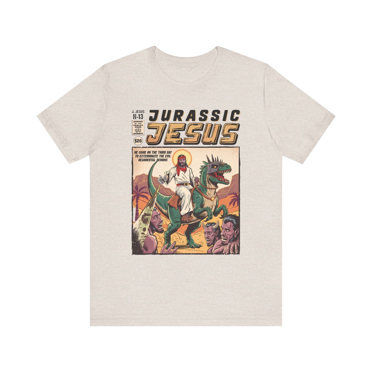 Jurassic Jesus Shirt – Dino-Riding Savior Comic Book Christian Tee