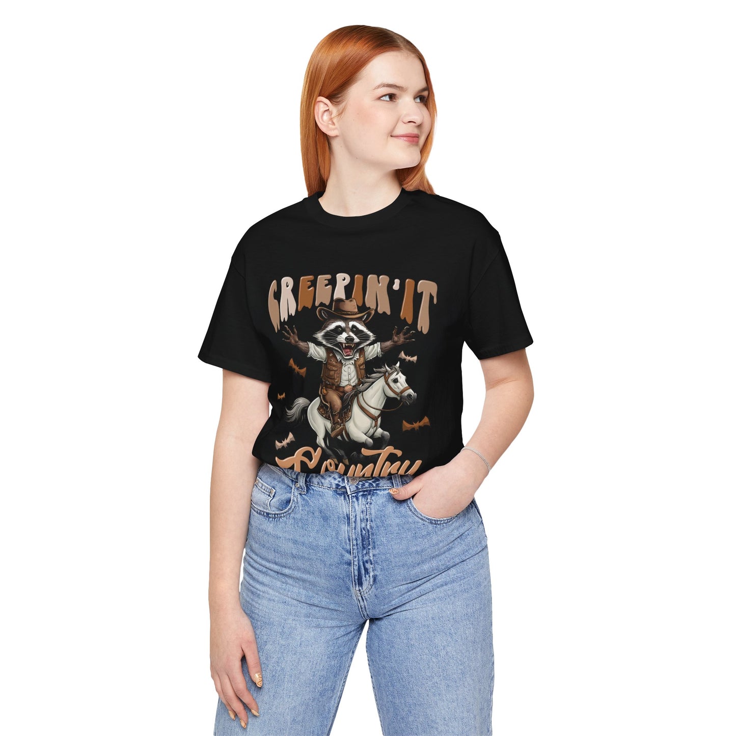 Creepin It Country Creepy Raccoon Halloween Horse Ride Howdy T-Shirt