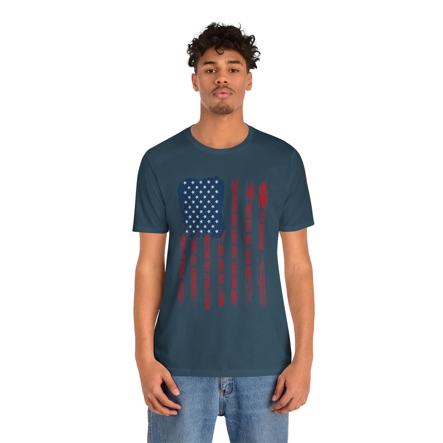 Legacy Dads Shirt – USA Flag Nehemiah 4:14 Christian Men’s Faith Tee