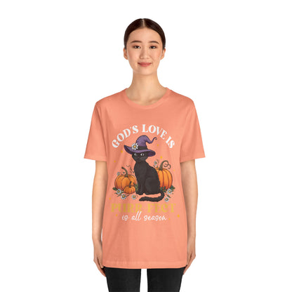God’s Love Is Purr-fect Shirt – Cute Christian Black Cat Pumpkin Fall Faith Tee