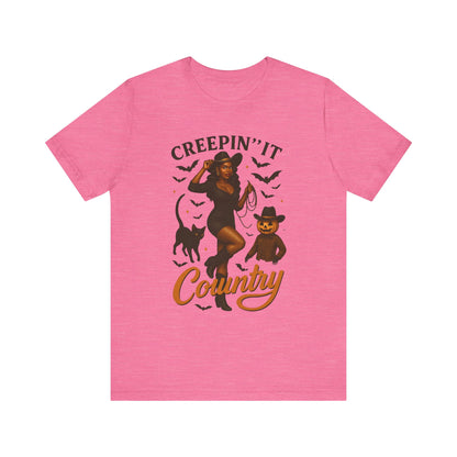 Creepin’ It Country Shirt – Spooky Cowgirl Pumpkin Western Halloween Tee