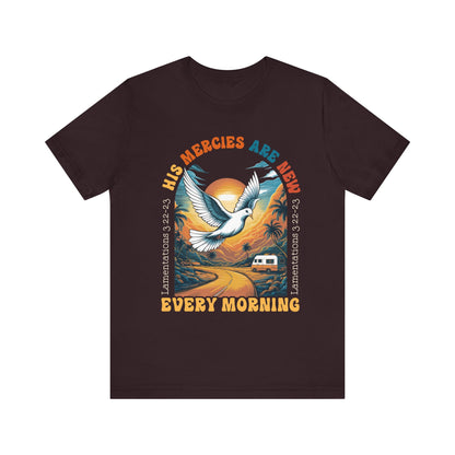 His Mercies Are New Shirt – Retro Boho Christian Lamentations 3:23 Scripture Tee