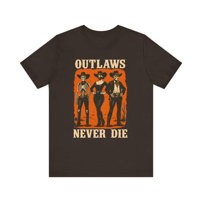 Outlaws Never Die Shirt – Gothic Western Skeleton Cowboy Halloween Tee