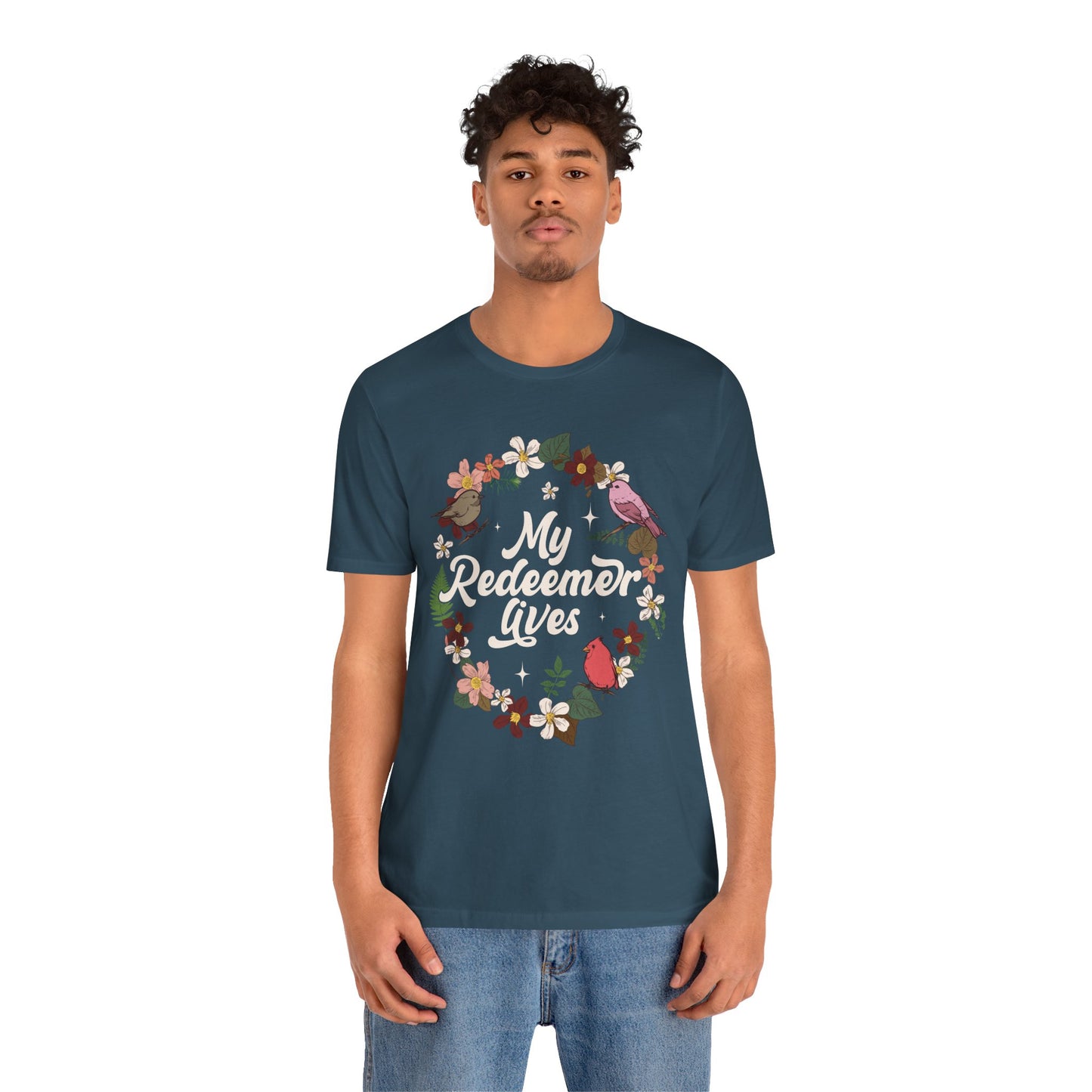My Redeemer Lives Shirt – Christian Bible Verse Floral Bird Resurrection Tee