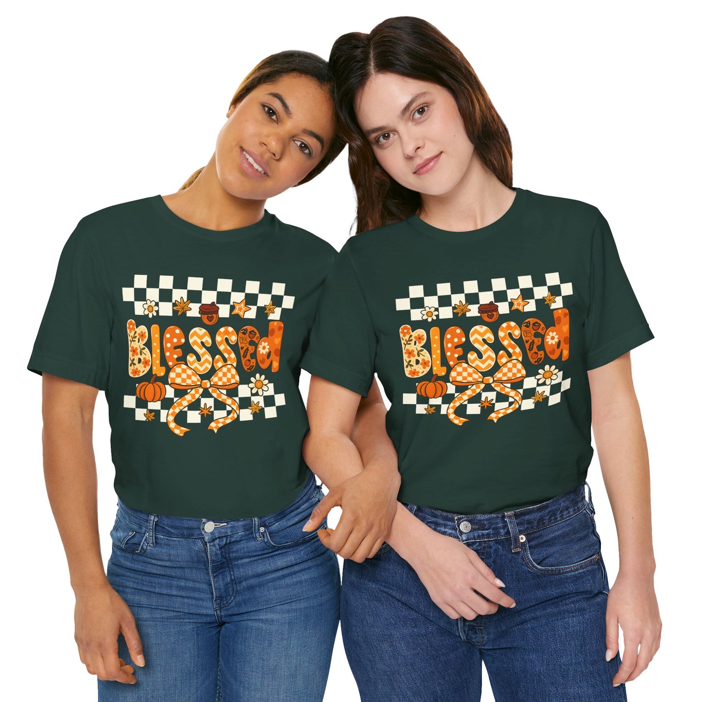 Blessed Checkerboard Pumpkin Shirt – Christian Thankful Fall Thanksgiving Tee