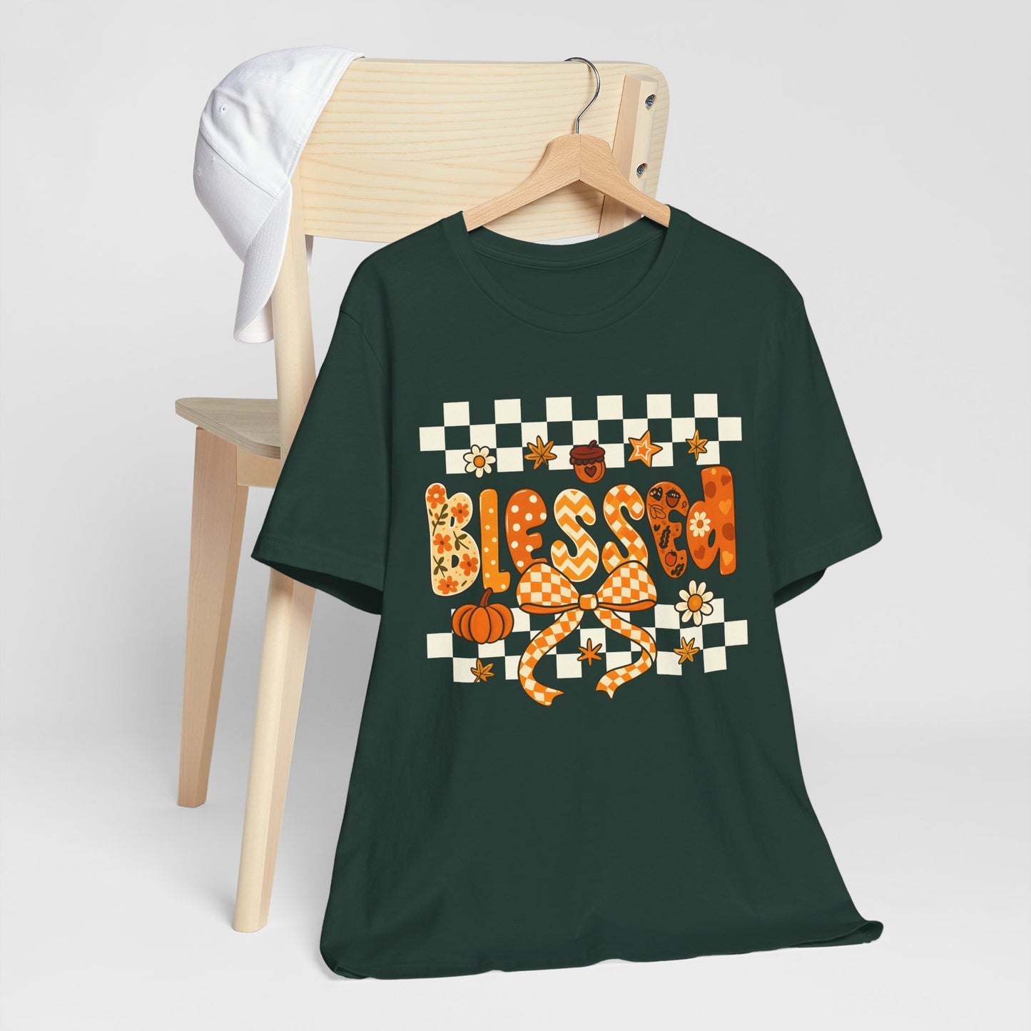 Blessed Checkerboard Pumpkin Shirt – Christian Thankful Fall Thanksgiving Tee