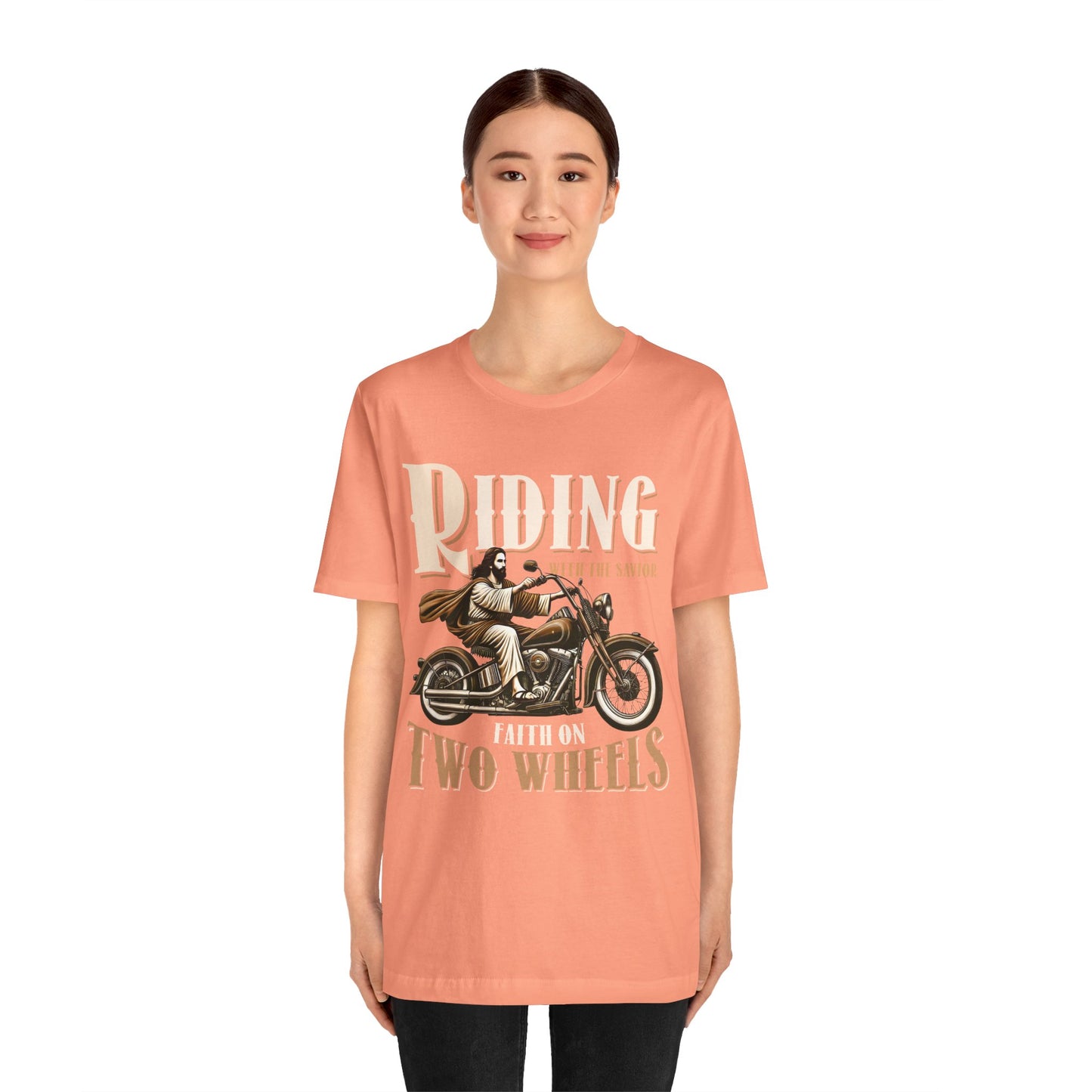 Riding With the Savior Shirt – Christian Biker Motorcycle Faith Graphic Tee