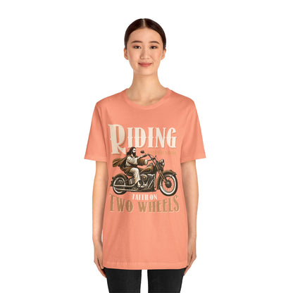 Riding With the Savior Shirt – Christian Biker Motorcycle Faith Graphic Tee