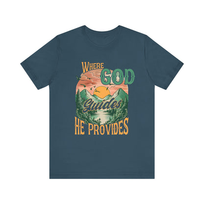 Where God Guides He Provides Shirt – Mountain Sunset Retro Christian Tee