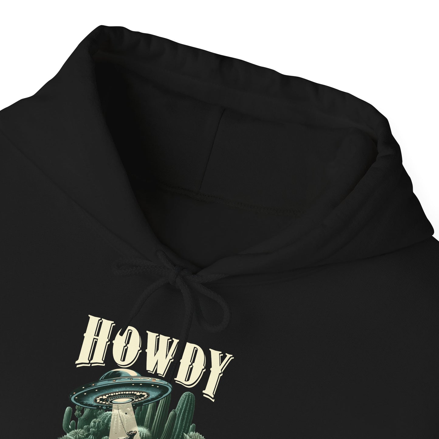 Howdy Cow Abduction Hoodie – Western UFO Rodeo Cactus Desert Texas Pullover