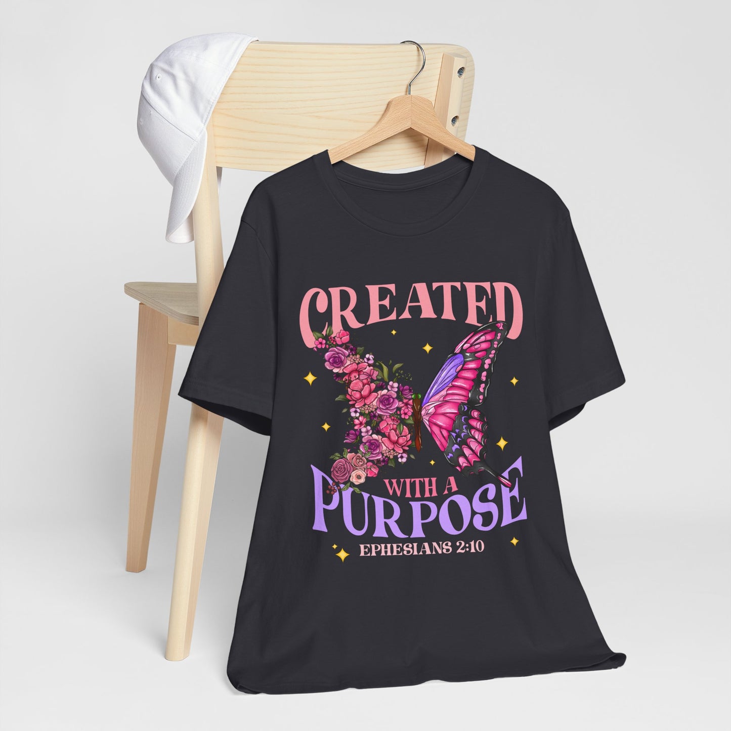 Created With a Purpose Shirt – Christian Butterfly Floral Inspirational Faith Tee