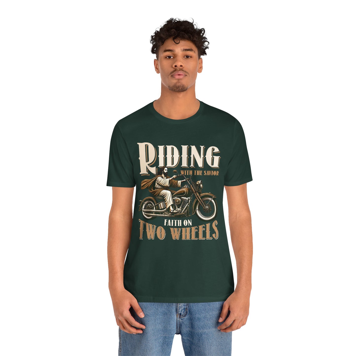 Riding With the Savior Shirt – Christian Biker Motorcycle Faith Graphic Tee
