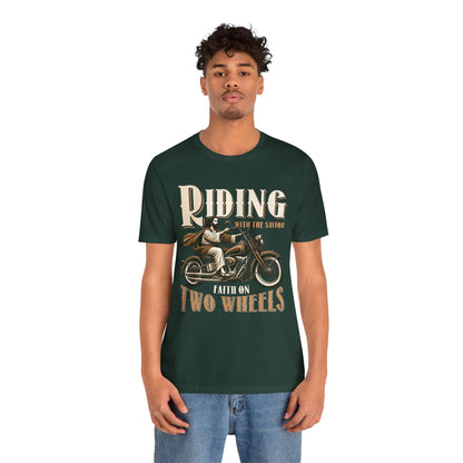 Riding With the Savior Shirt – Christian Biker Motorcycle Faith Graphic Tee
