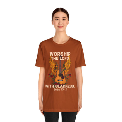 Retro Worship the Lord with Gladness Shirt – Psalm 100:2 Guitar Christian Tee