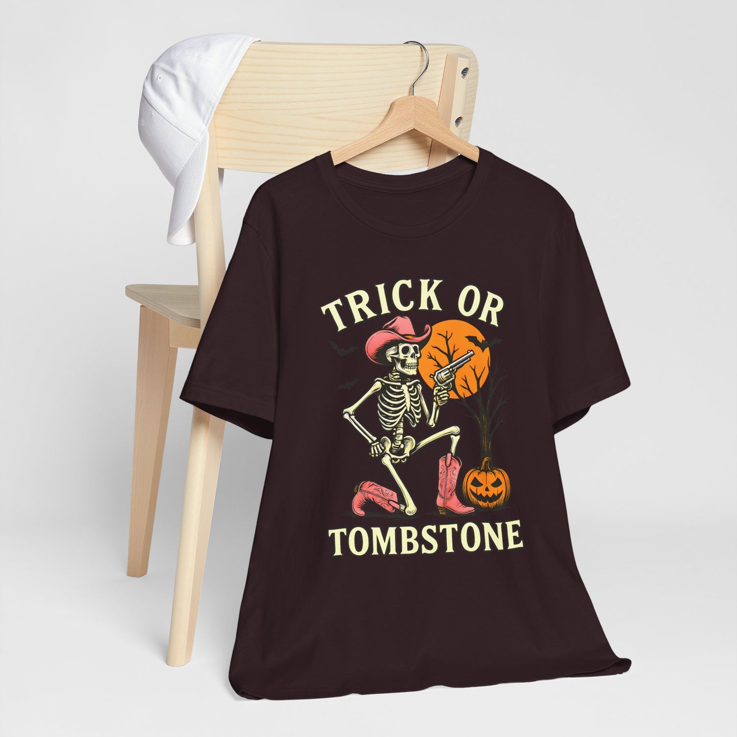 Trick or Tombstone Shirt Funny Skeleton Cowboy Halloween Tee, Spooky Western Rodeo Outfit
