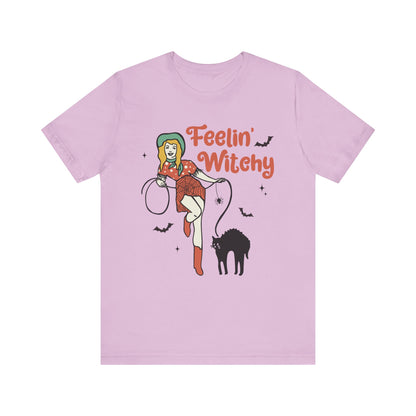 Feelin’ Witchy Shirt Vintage Pin-Up Witch & Black Cat Halloween Tee