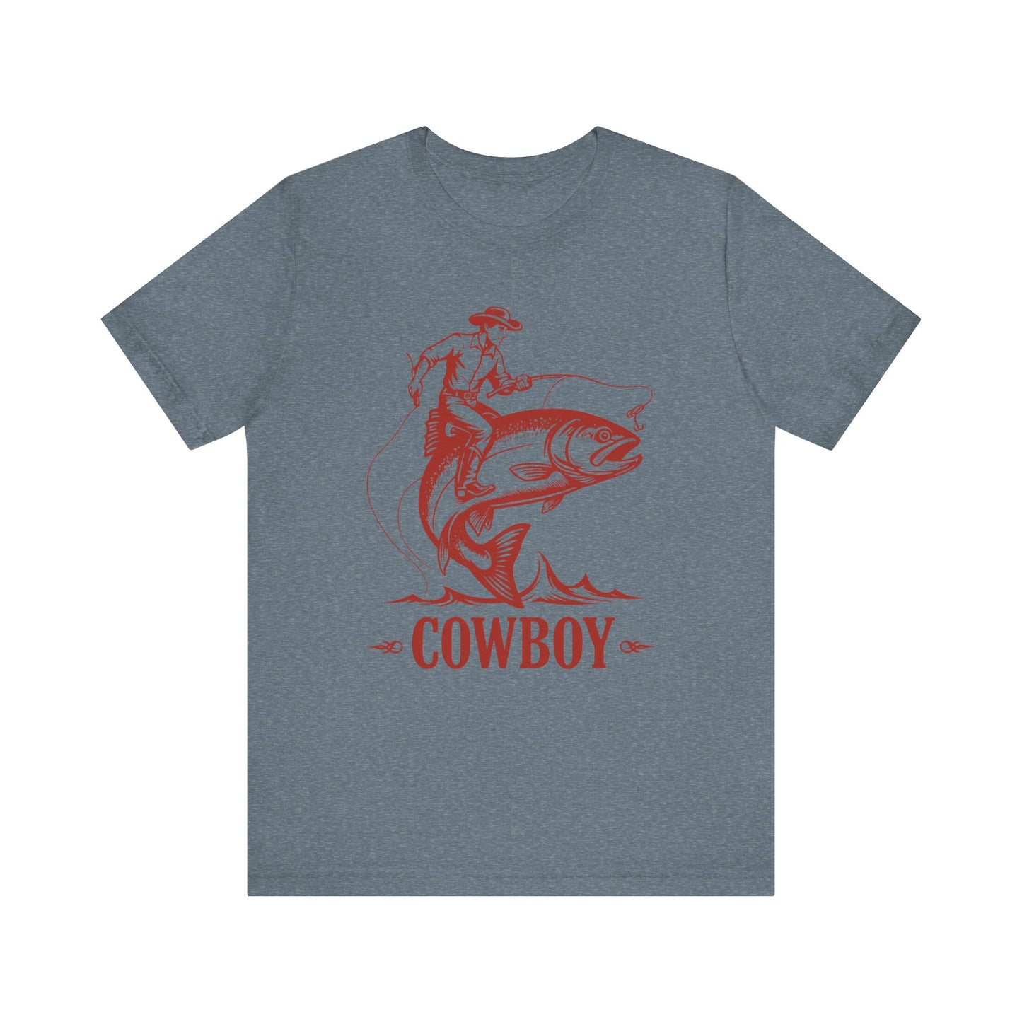 Cowboy Riding a Giant Fish Shirt – Vintage Western Fishing Rodeo Tee