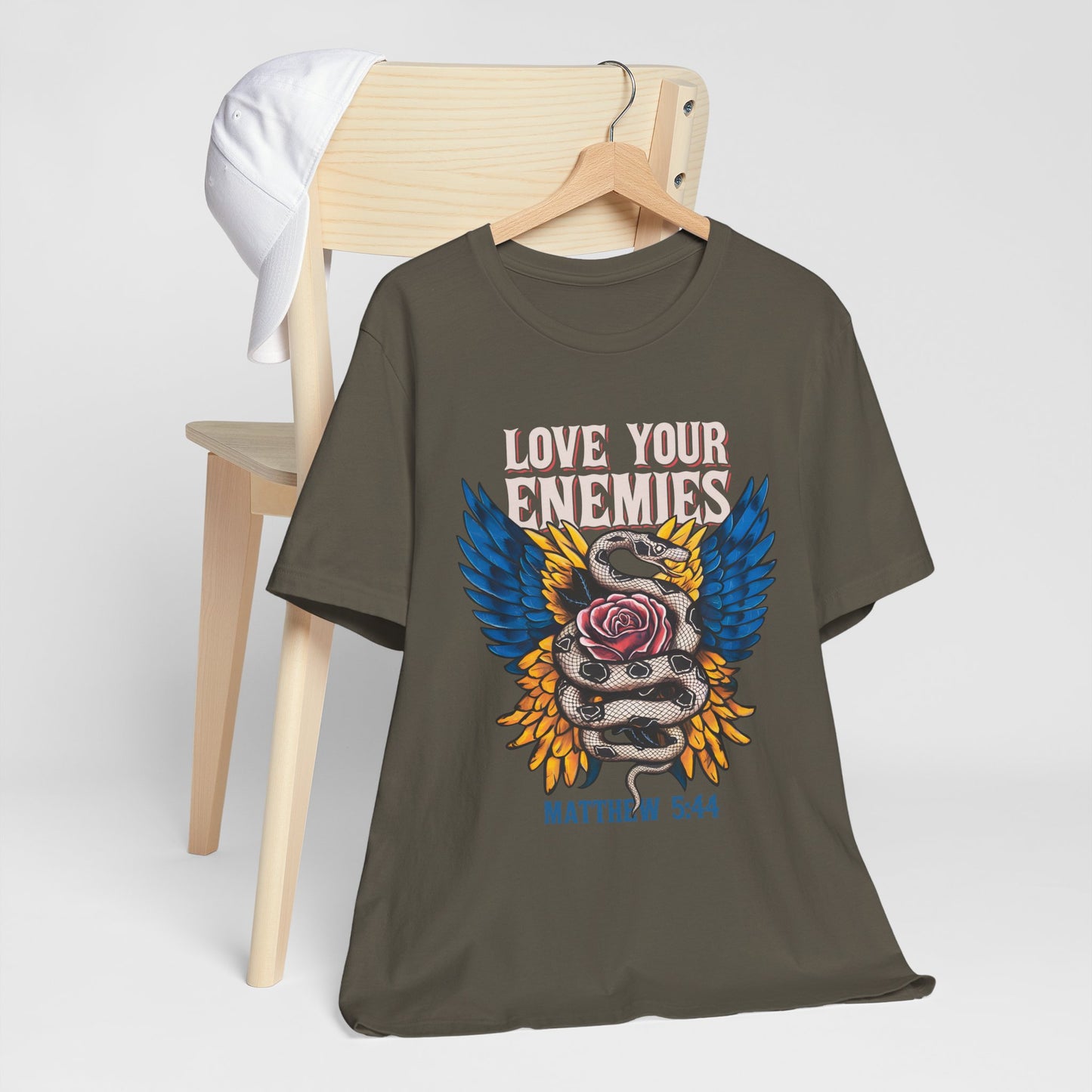 Love Your Enemies Shirt – Christian Matthew 5:44 Angel Wings Scripture Faith Tee