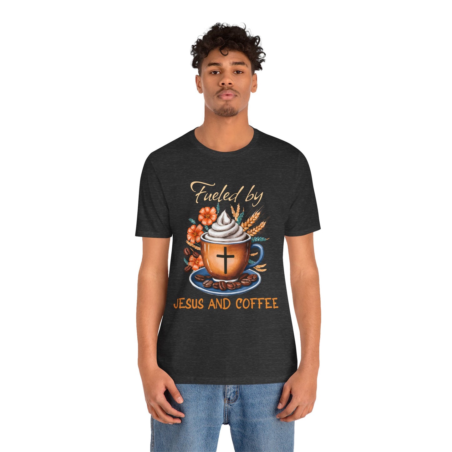 Fueled by Jesus & Coffee Shirt – Christian Faith God Cross Cup Tee