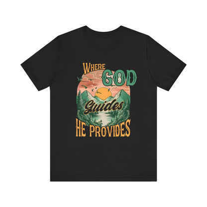 Where God Guides He Provides Shirt – Mountain Sunset Retro Christian Tee