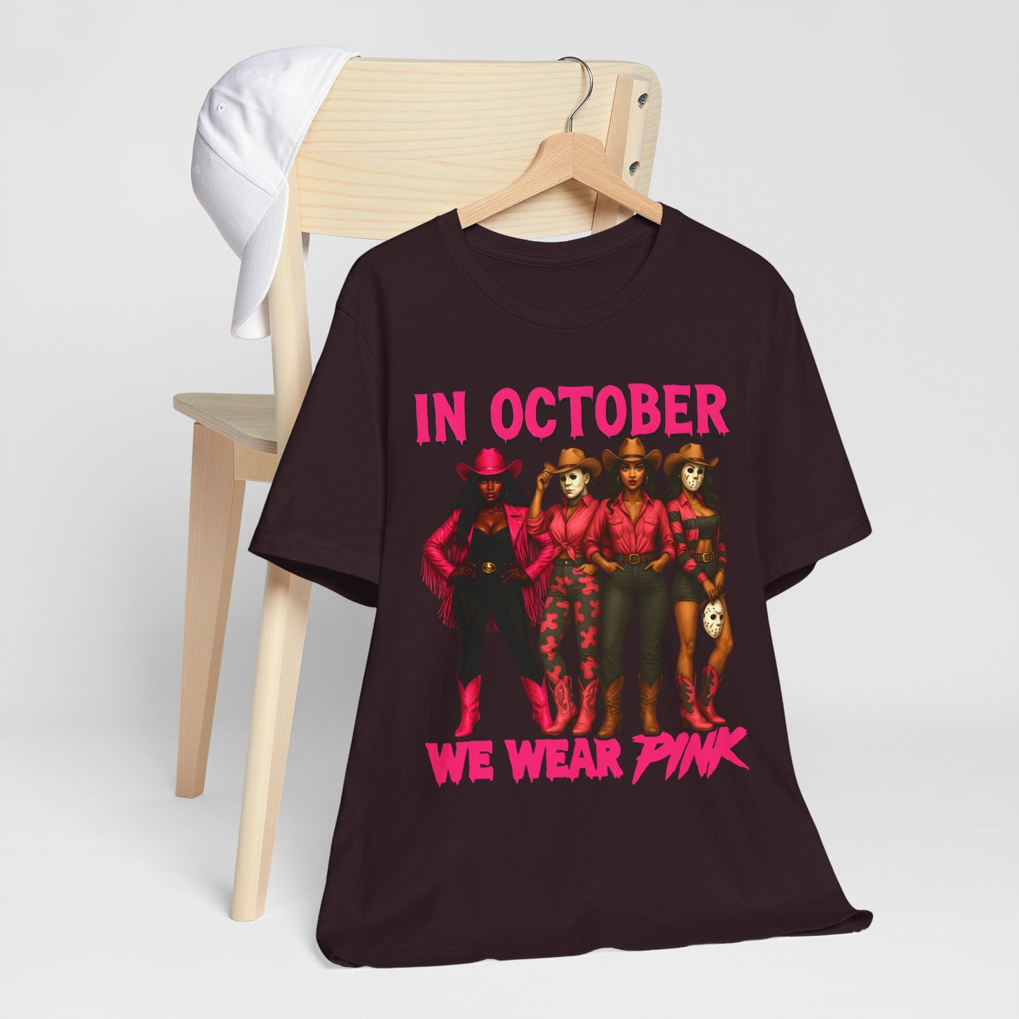 In October We Wear Pink Shirt – Western Cowgirl Squad Halloween Awareness Tee
