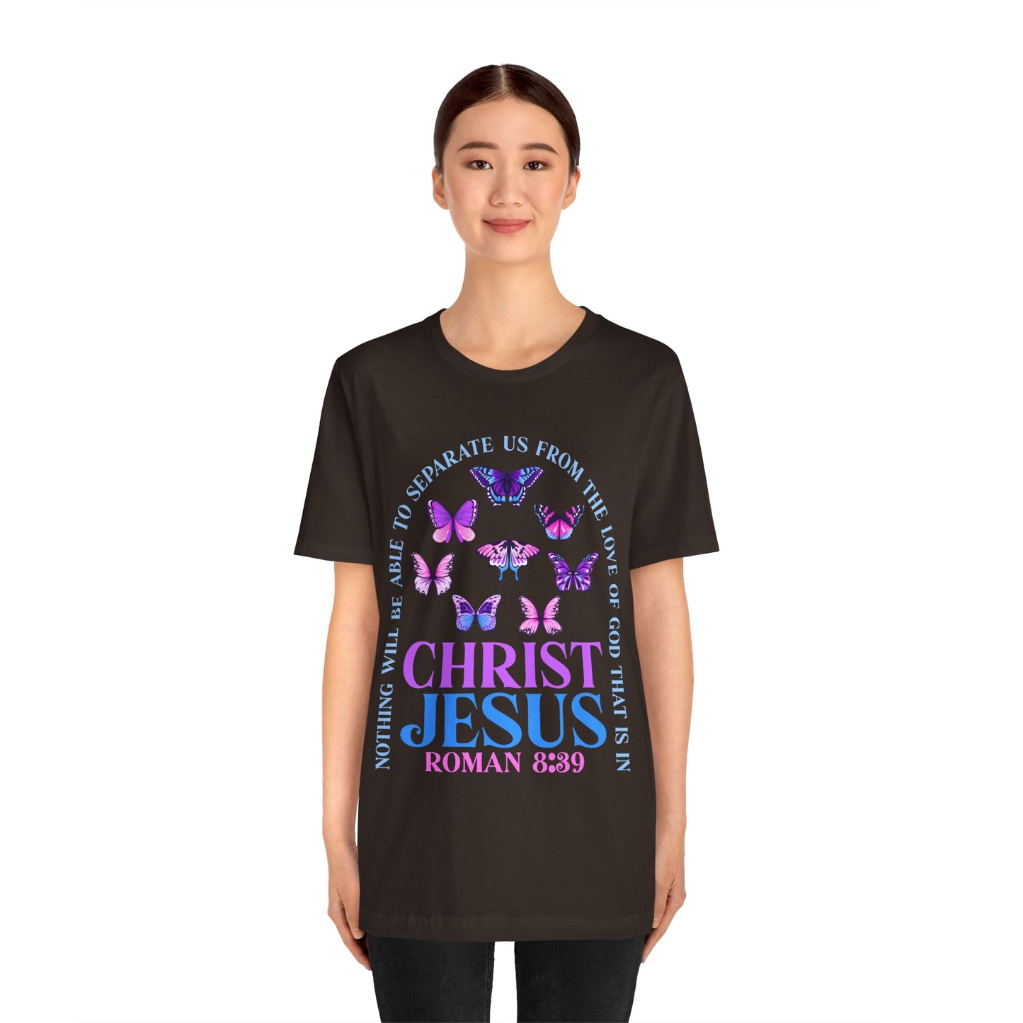 The Love of God in Christ Jesus Shirt – Boho Butterfly Romans 8:39 Faith Tee