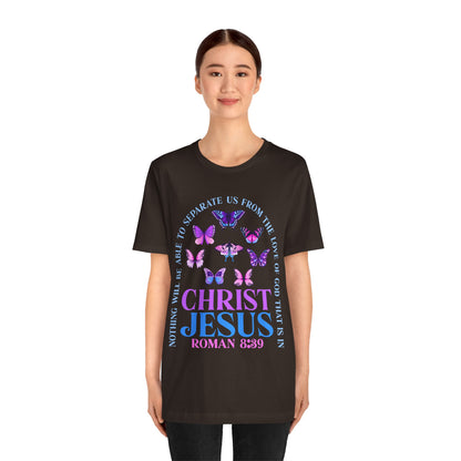 The Love of God in Christ Jesus Shirt – Boho Butterfly Romans 8:39 Faith Tee