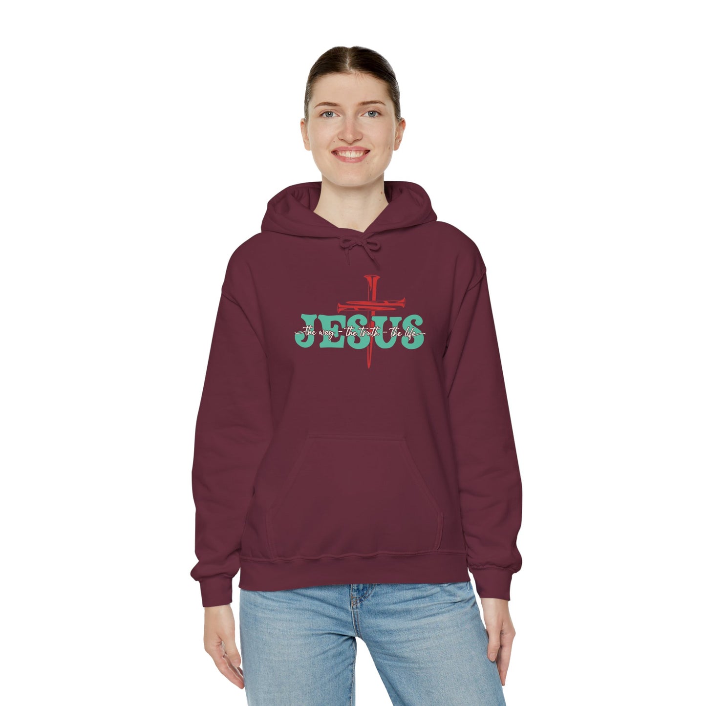 The Way Truth Life Christ Jesus Cross Nails Christian Bible Hoodie