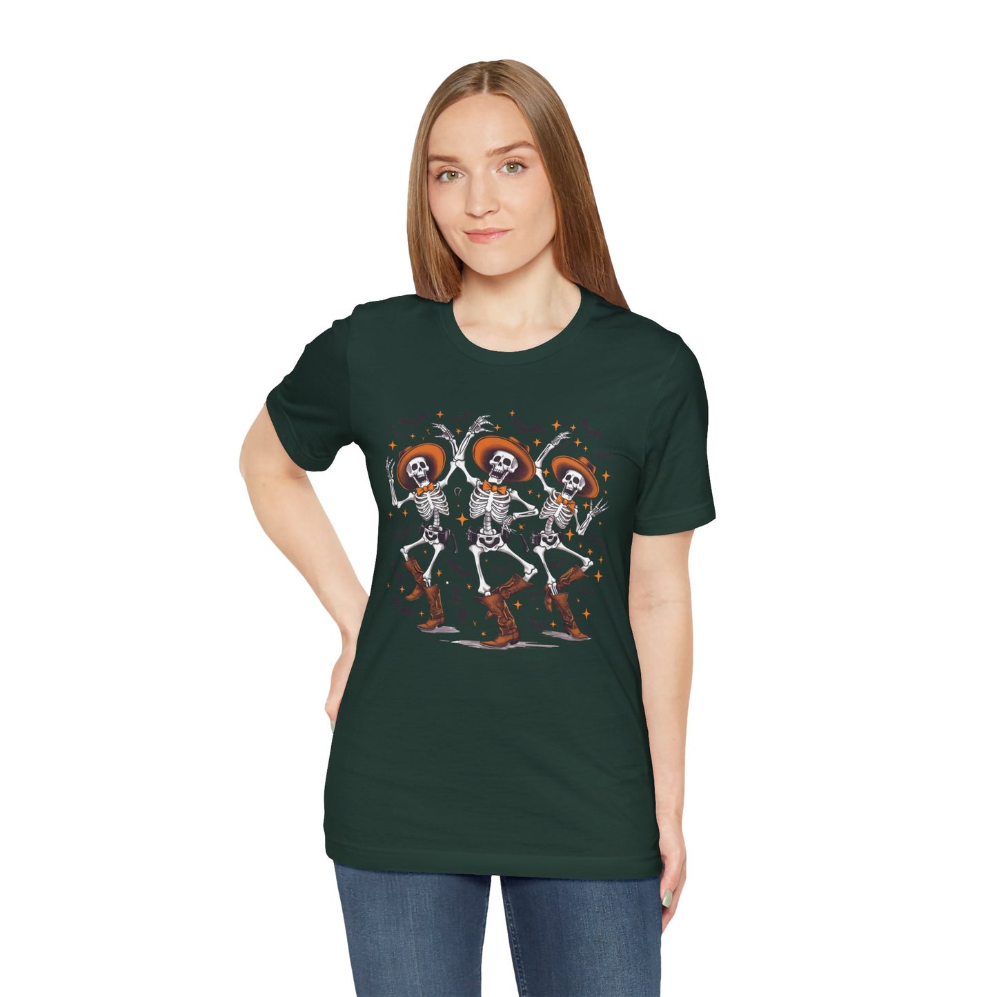 Dancing Skeleton Cowboy Western Rodeo Halloween Spooky Vibes T-Shirt