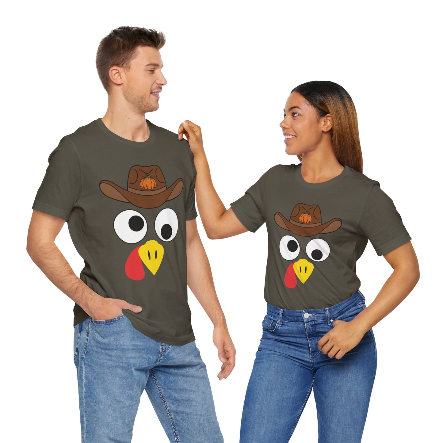 Thanksgiving Couples Turkey Face Shirt – Funny Cowboy & Cowgirl Matching Tee