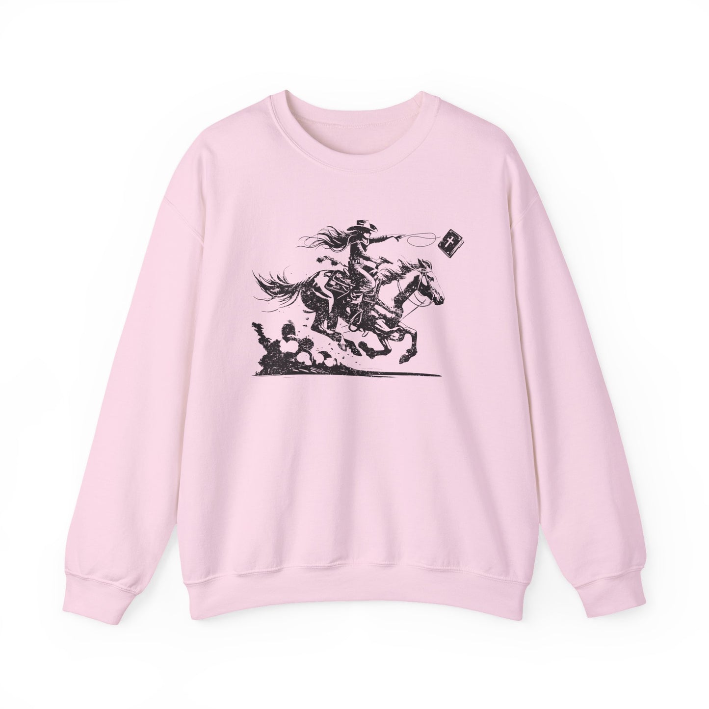 Cowgirl Riding Horse Sweatshirt – Christian Scripture Western Rodeo Texas Pullover