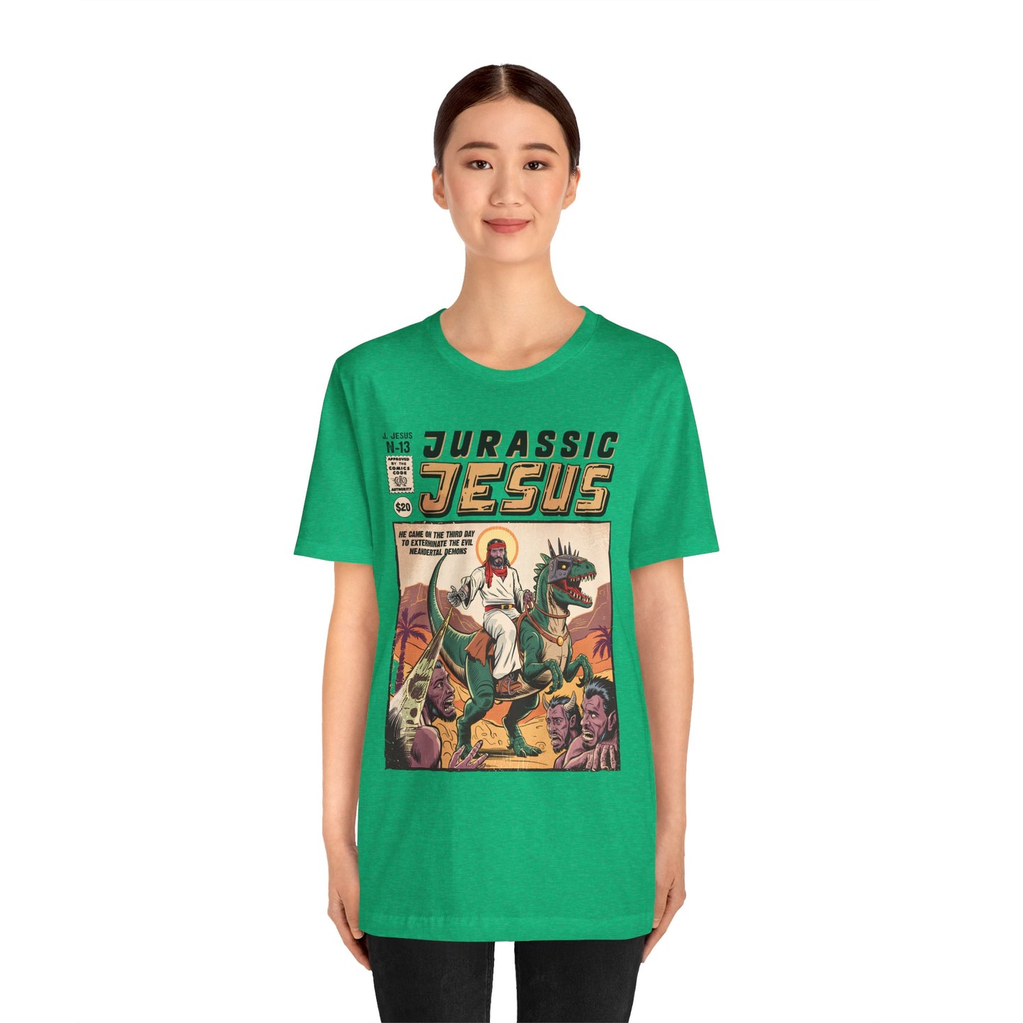 Jurassic Jesus Shirt – Dino-Riding Savior Comic Book Christian Tee