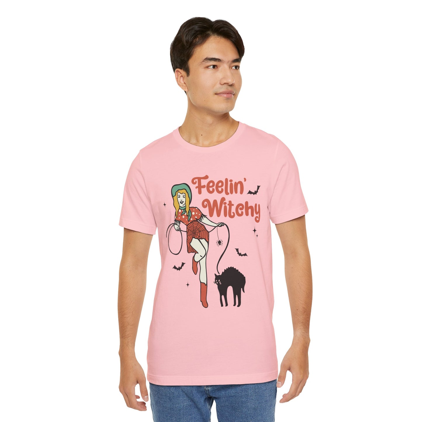 Feelin’ Witchy Shirt Vintage Pin-Up Witch & Black Cat Halloween Tee