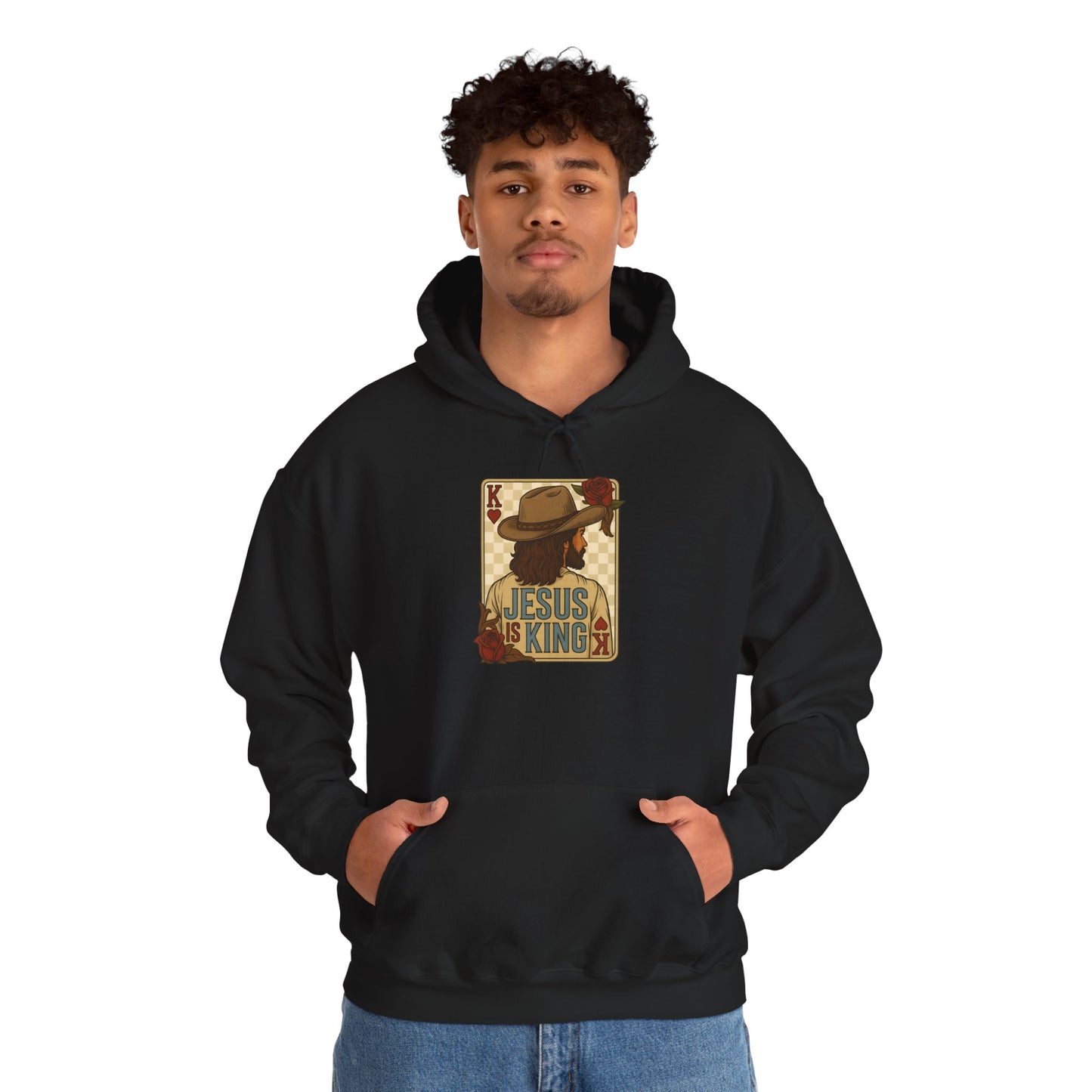 Jesus Is King Hoodie – Western Christian Playing Card Cowboy Retro Pullover