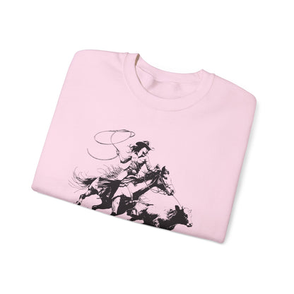 Cowgirl Roping Calf Sweatshirt – Western Horse Rodeo Racing Farm Pullover