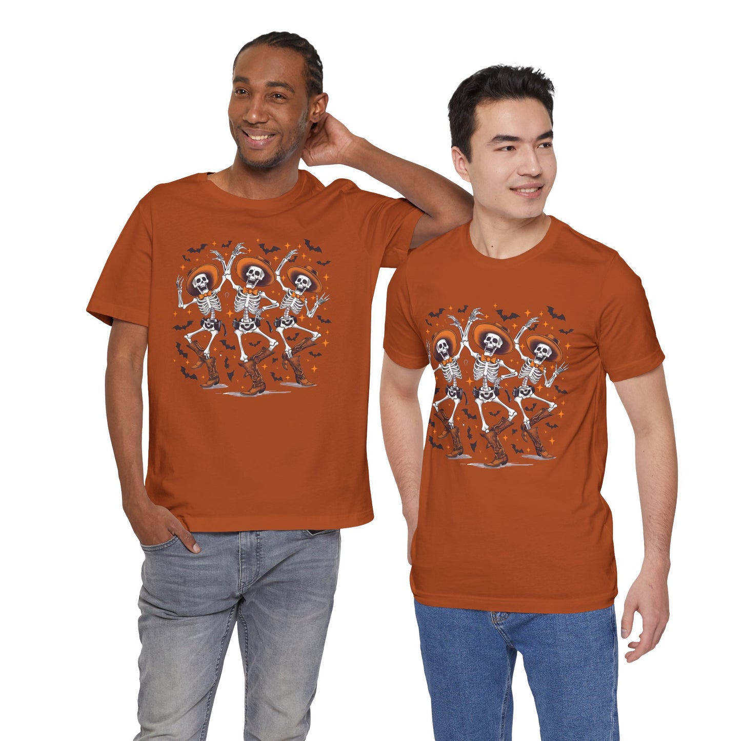 Dancing Skeleton Cowboy Western Rodeo Halloween Spooky Vibes T-Shirt