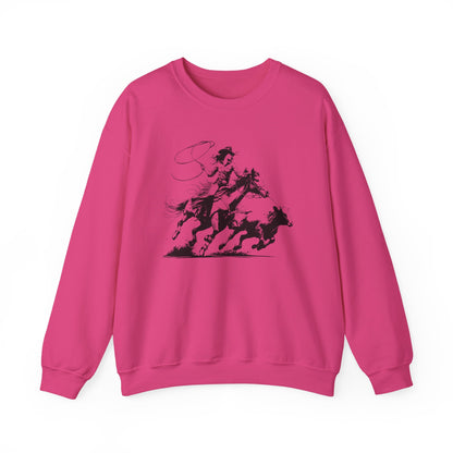 Cowgirl Roping Calf Sweatshirt – Western Horse Rodeo Racing Farm Pullover